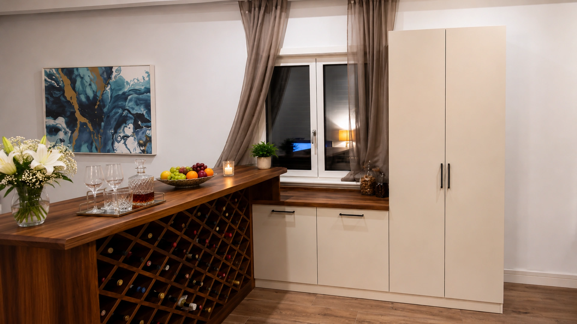 White kitchen with wine storage
