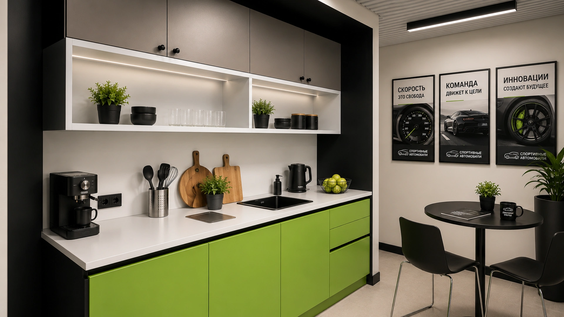 Green office kitchenette