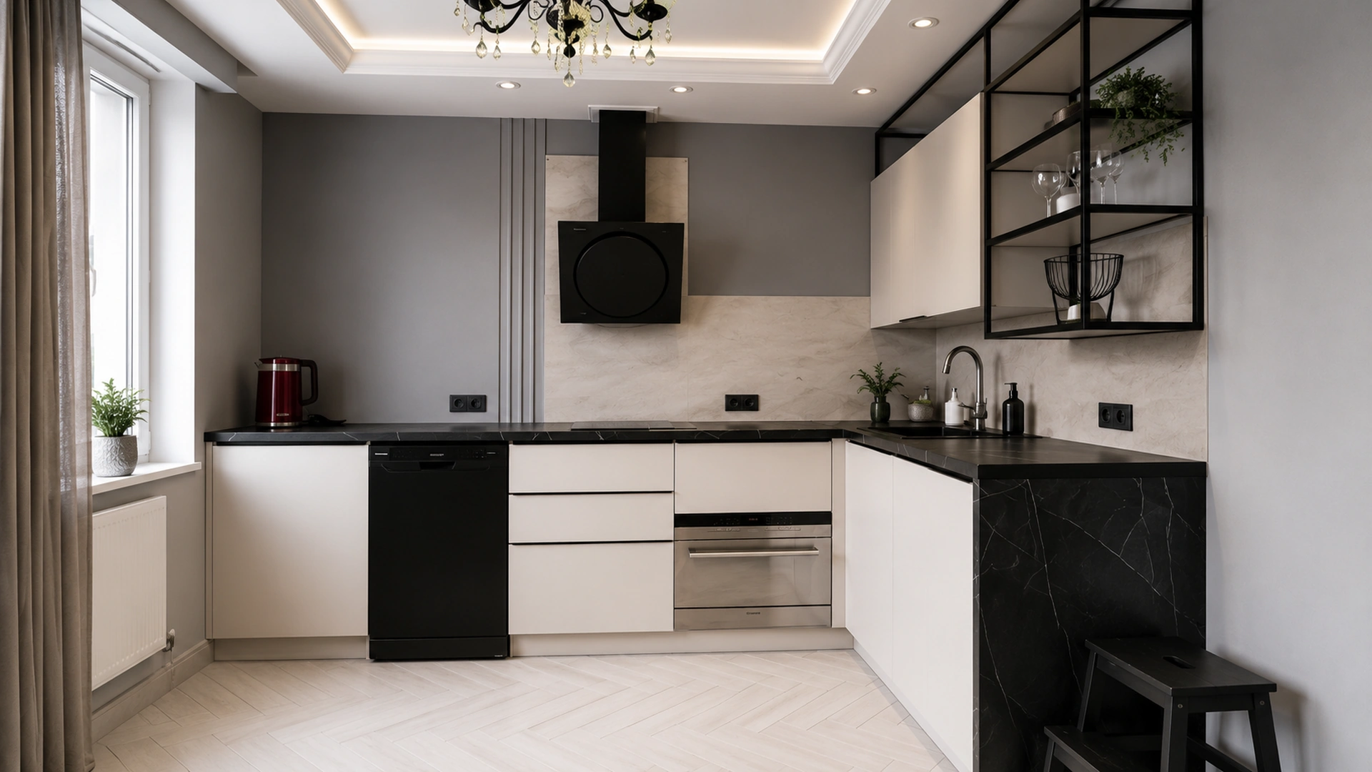 Modern grey corner kitchen