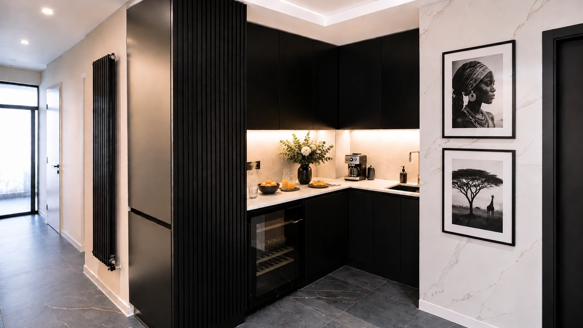 Black corner kitchen