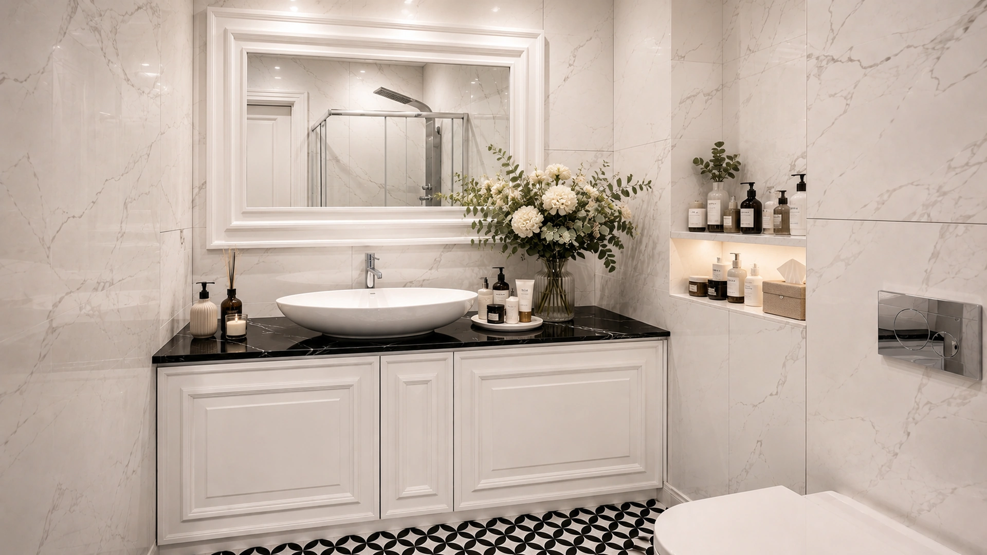 White marble bathroom vanity