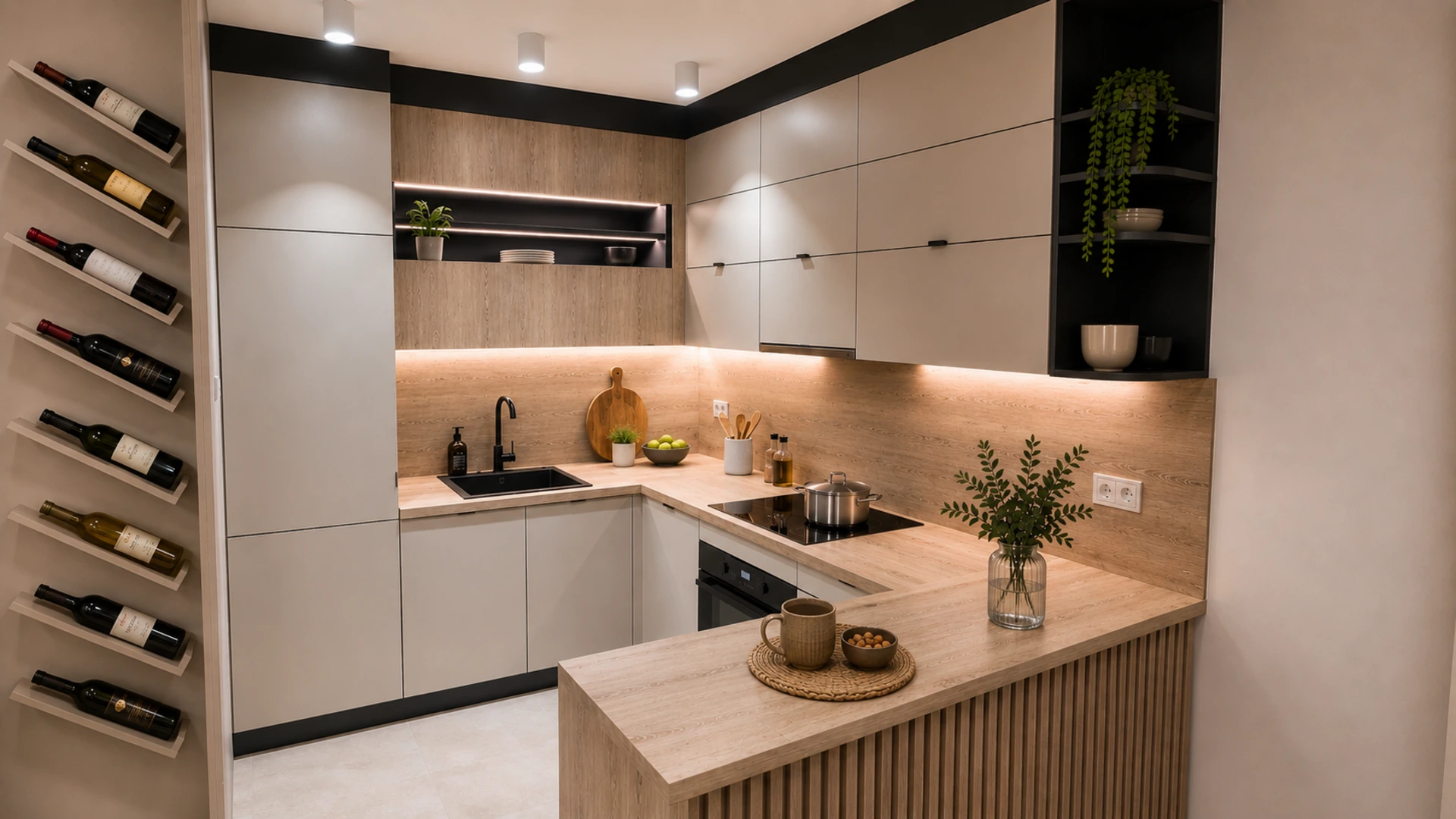 Modern kitchen with wood accents