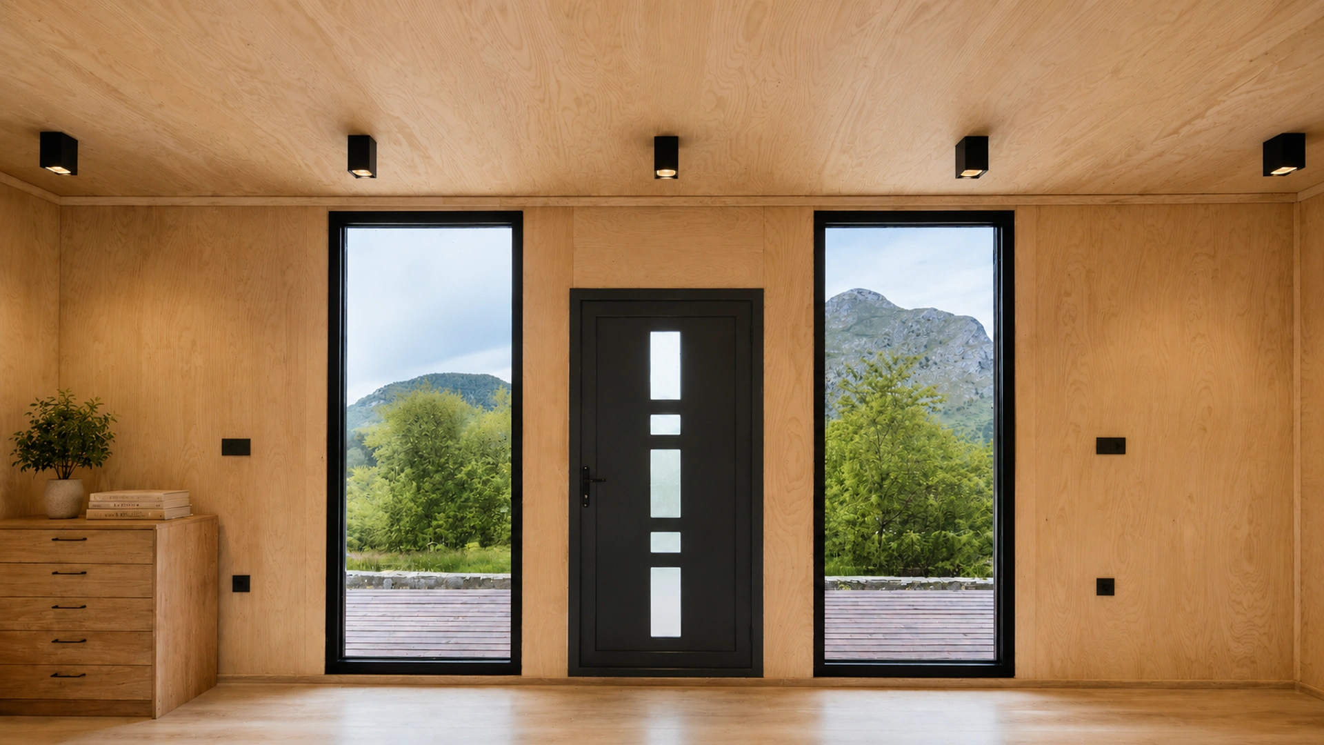 Modern timber-panelled entrance hall